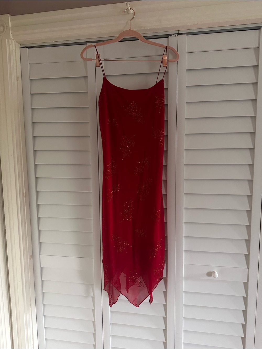 VTG Y2K Fairy Dress Red Spaghetti-Strap Slip Dress Asymmetrical Hem
